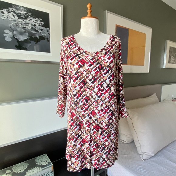 - J. Jill Loose Blouse Printed 3/4 Sleeved Top Stretchy Flowy SMALL     - J49 - Picture 2 of 7